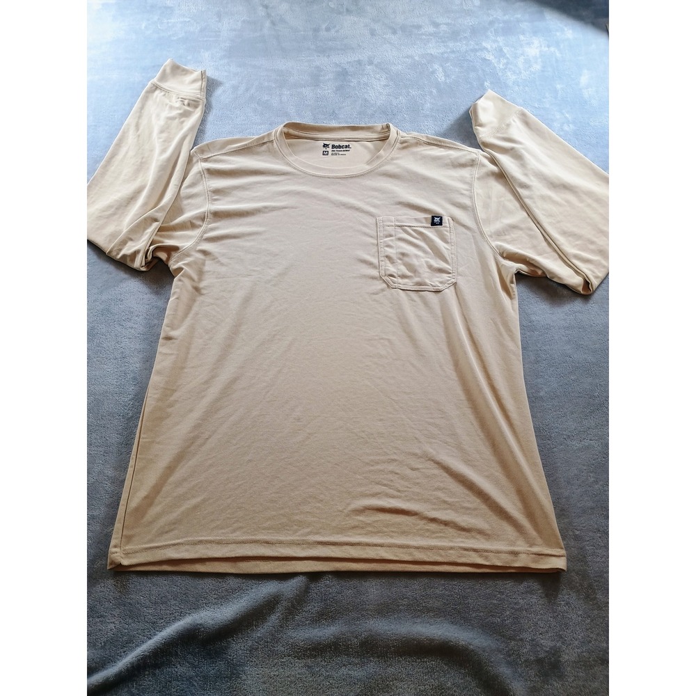 Bobcat Mens Long Sleeve Pocket T-Shirt Tan Size M One Tough Animal Workwear